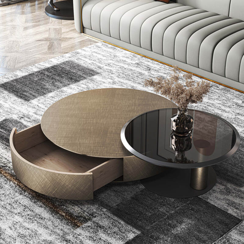 Luxury Big Stainless Steel+Small Tempered Glass Coffee Table Set