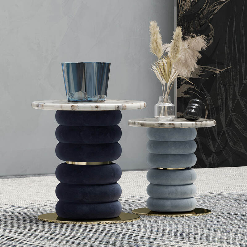 Modern light luxury design creative marble metal ring lint covered leg marble coffee table