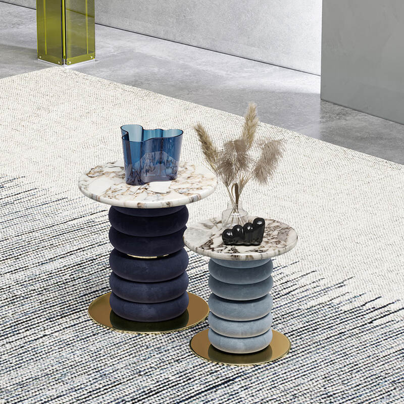 Modern light luxury design creative marble metal ring lint covered leg marble coffee table