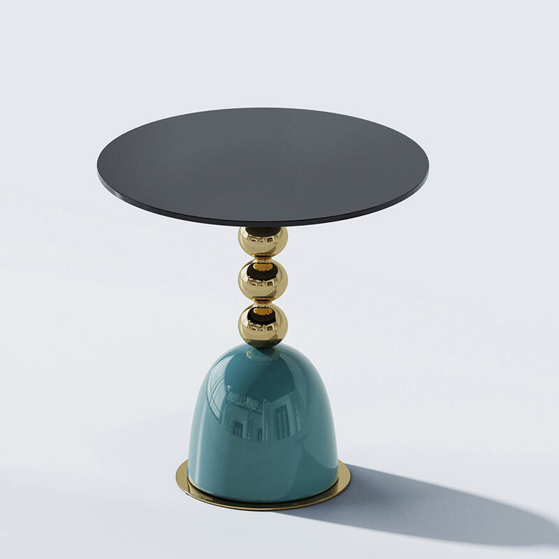 modern new design metal steel pins spheres side coffee table living room furniture gold and glass corner table