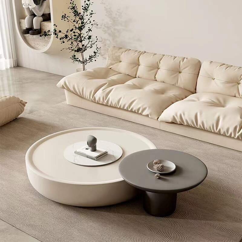 Two Size White modern Living Room Furniture Round Coffee Table Set