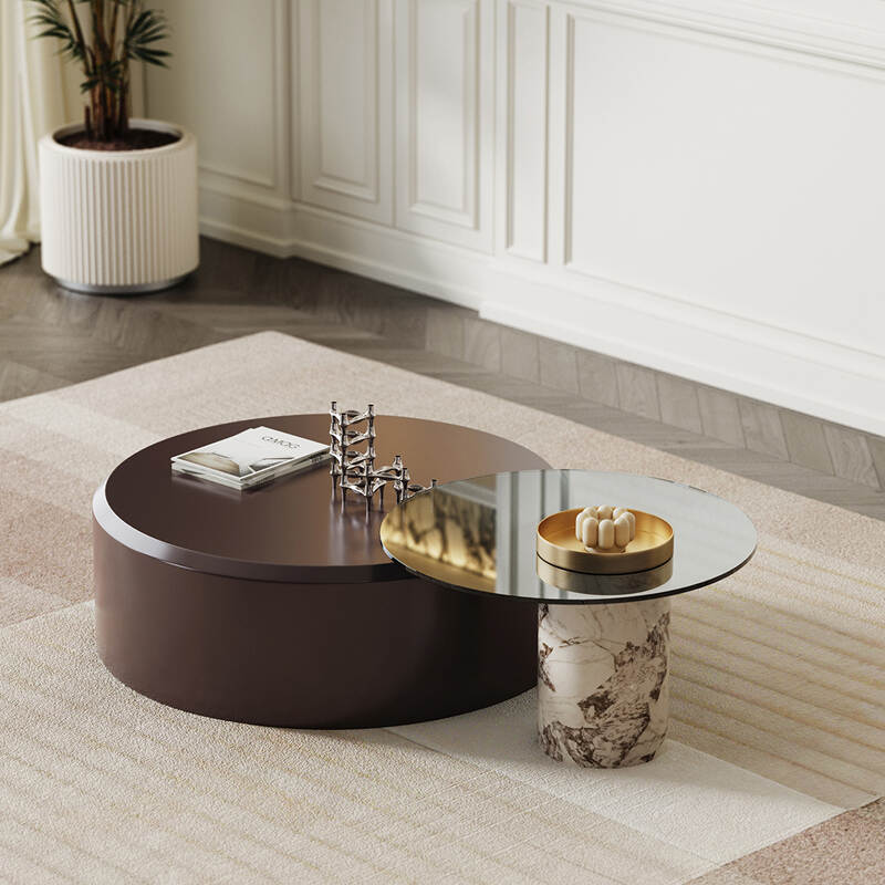 Minimalist Round Combination Living Room Home  Modern Style Glass Coffee Table