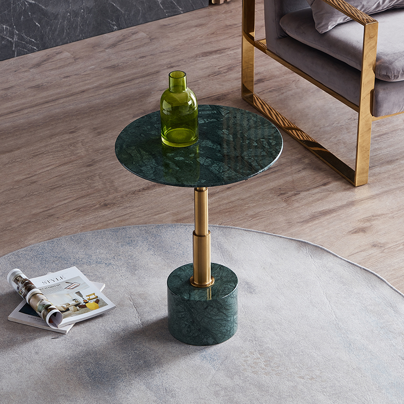 Modern design low corner side table natural stone stainless steel golden frame coffee table