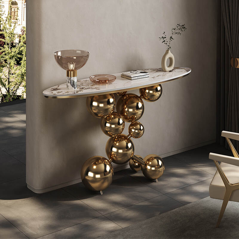 New Arrival Light Luxury Entry Way Durable Golden Side Table Fashion Sintered Stone Porch Desk Foyer Living Room