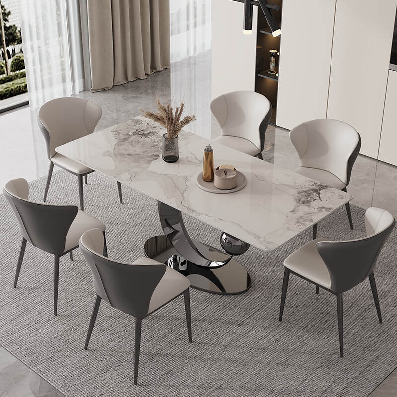 Luxury Design Dining Table Dining Room Furniture Sintered Stone Top Stainless Steel Frame Table and Chairs