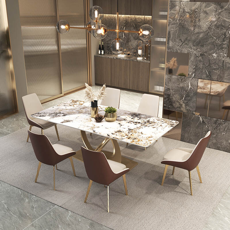 Luxury Gold Leg Modern Home Slate Marble Sintered Stone Dining Table